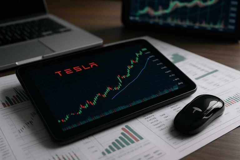 Illustration zum Artikel: Die Entwicklung der Tesla Aktie: Ein Blick auf die Trends und Perspektiven